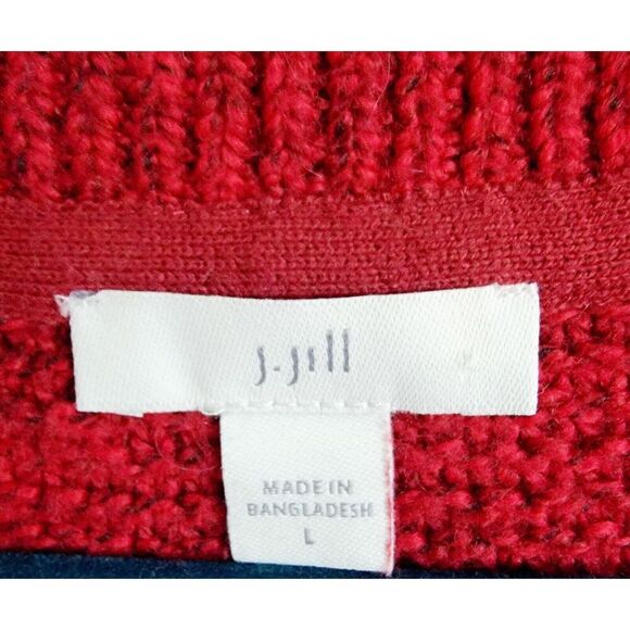 J. Jill L Sweater Women's Long Sleeve‎ Red Heavy V-Neck Large Speckled Soft - Picture 4 of 7